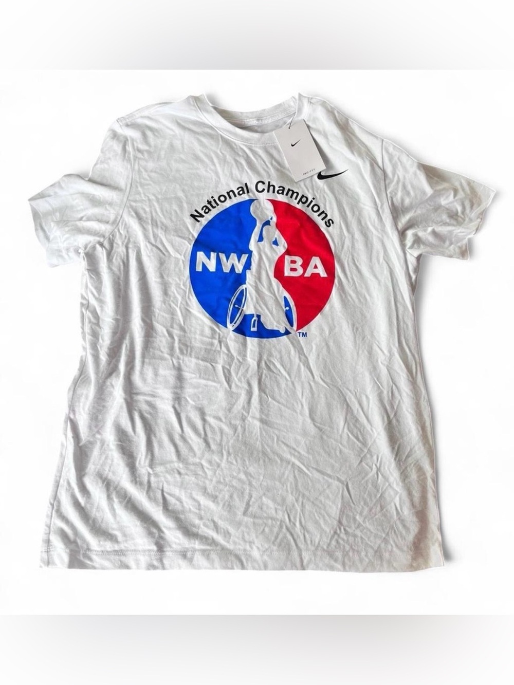 Nike WNBA Wheelchair Basketball White Graphic Dri-FIT Tee with Blue & Black